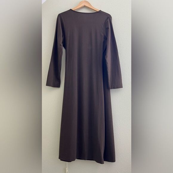 NWT OGL Light Cotton Rib Faux Wrap Light Cotton Midi Dress - Hazelnut Coco - Picture 3 of 10